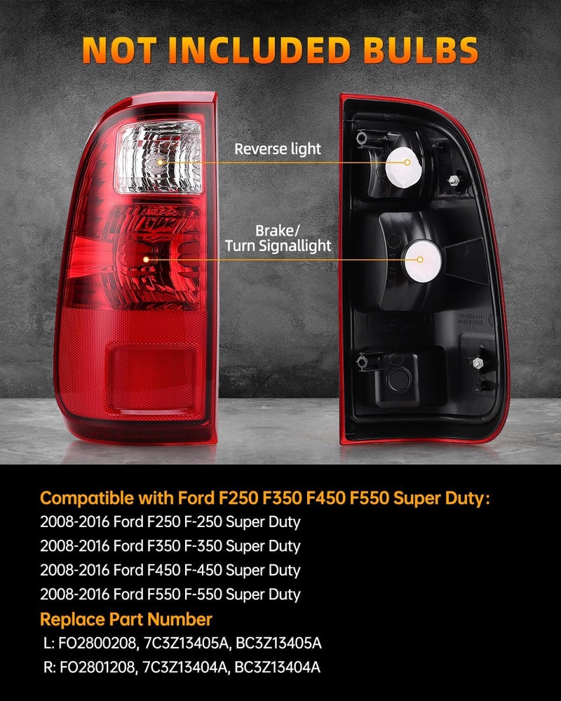 OKLPF Rear Brake Tail Light Compatible With 2008-2016 Ford F250 F350 F-250 F-350 F450 F550 Super Duty,Replace BC3Z13405A BC3Z13404A,Replacement Red Taillight Assembly,Driver and Passenger Side - Image 2